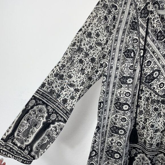 Lucky Brand Lelah Boho Floral Split Neck Tassel Tunic Blouse Sz M - Picture 4 of 11